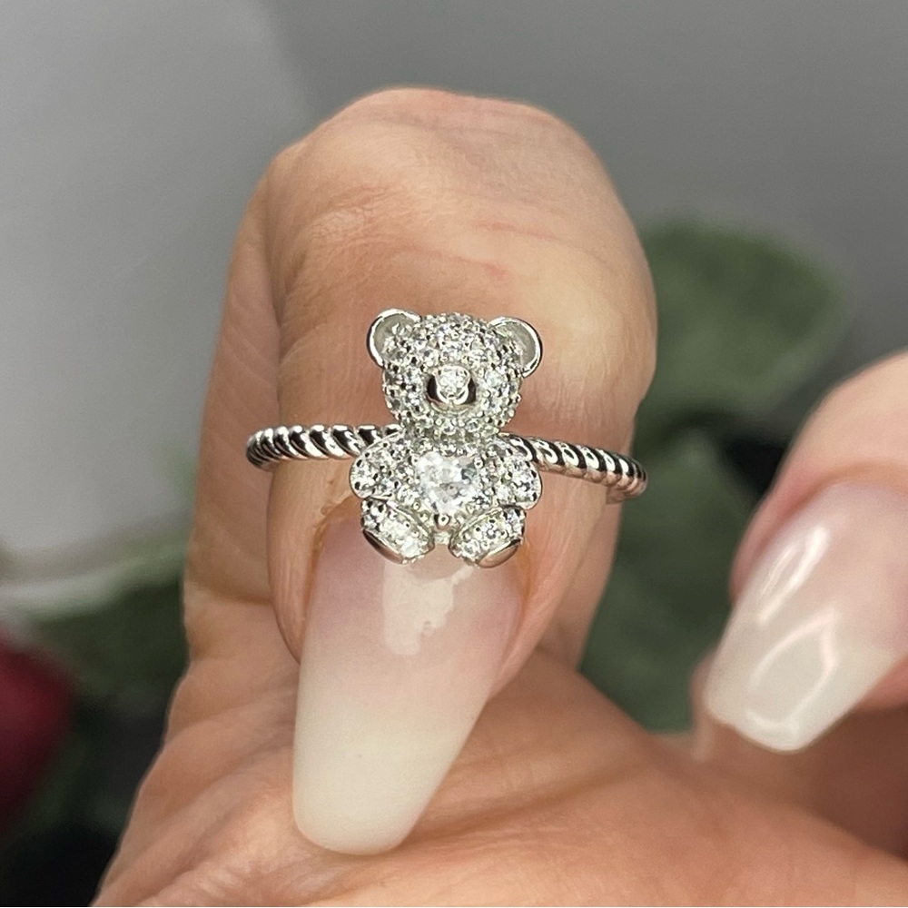 Solid Sterling Silver 925 Teddy Bear Ring Size 6,… - image 1